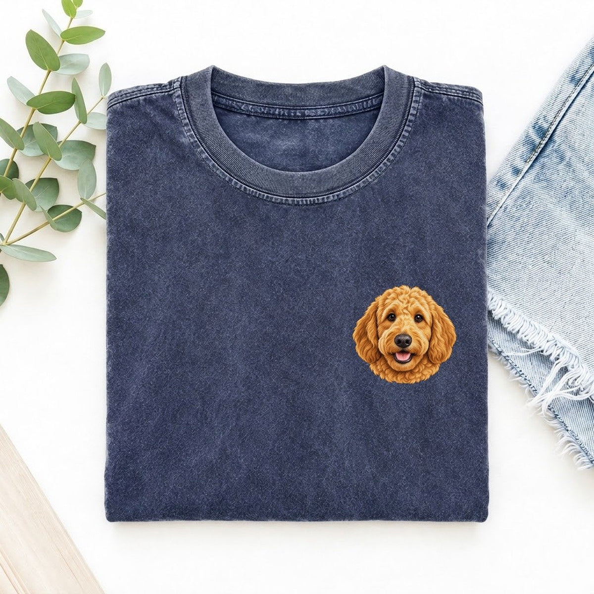 Goldendoodle Left Chest Vintage T-shirt – Blue