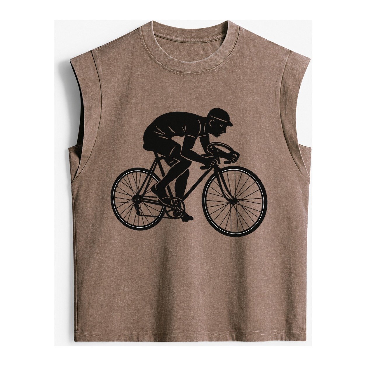 Cyclist Sprinting In Racing Position Vintage Washed Tank – Brown