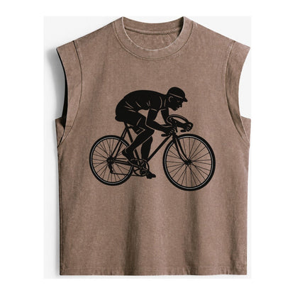 Cyclist Sprinting In Racing Position Vintage Washed Tank – Brown