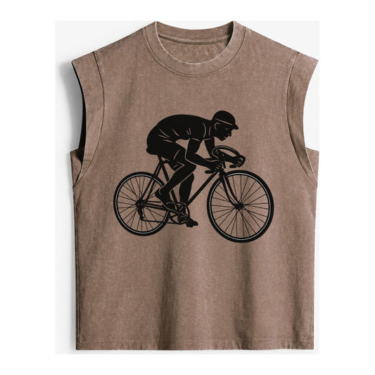 Cyclist Sprinting In Racing Position Vintage Washed Tank – Brown