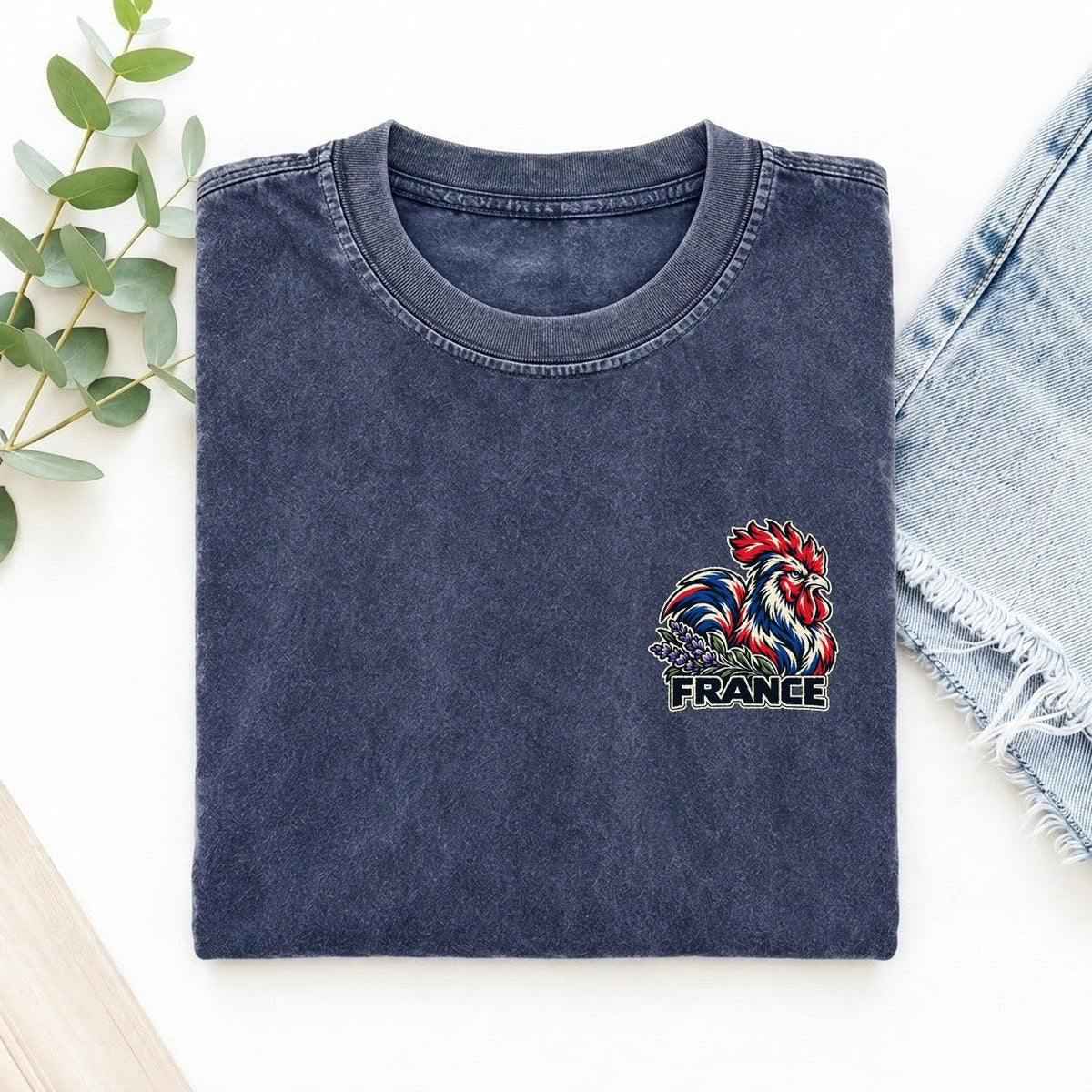 France Country Pride Left Chest Vintage T-shirt – Blue