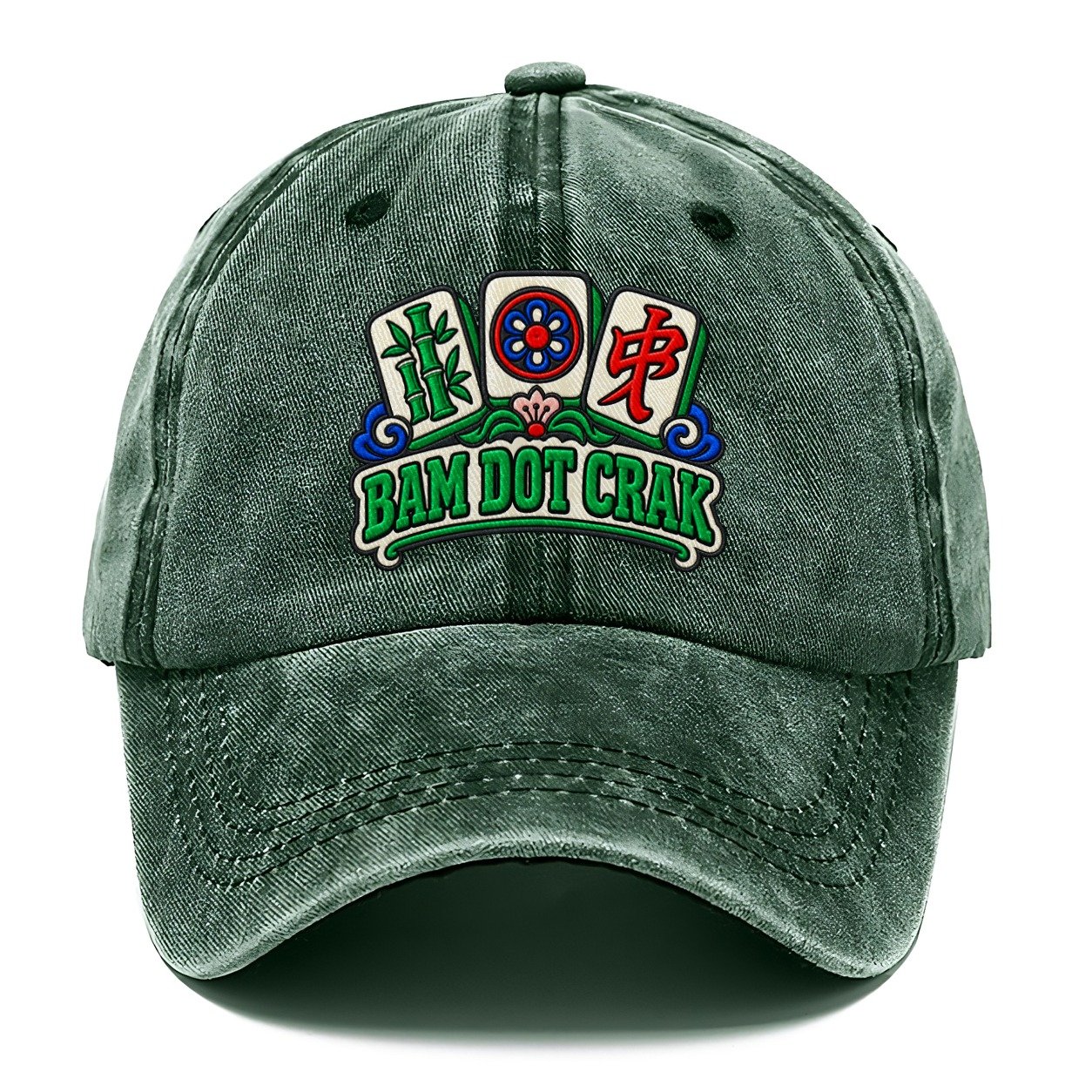 Bam Dot Crak Mahjong Game Night Classic Cap – Forest Mist