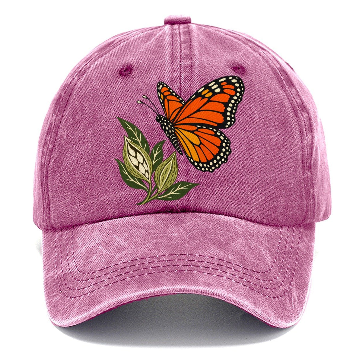 Monarch Butterfly with Milkweed Pods Classic Cap – Dusty Rose