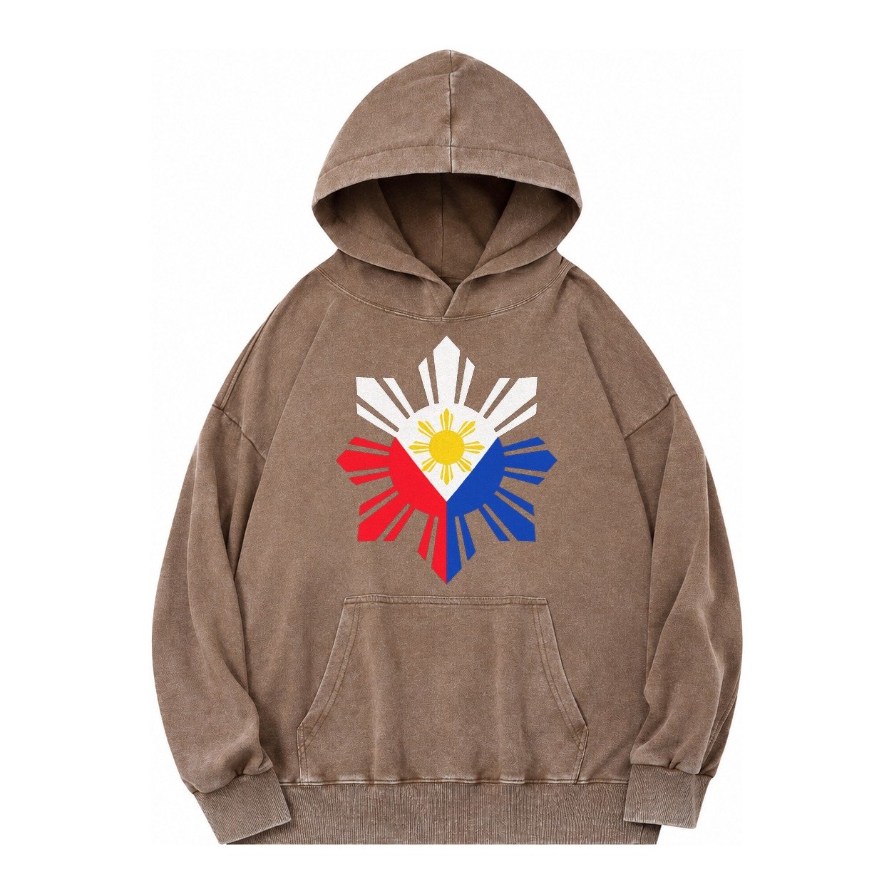 Philippines Iconic Sun And Stars Vintage Washed Hoodie – Brown