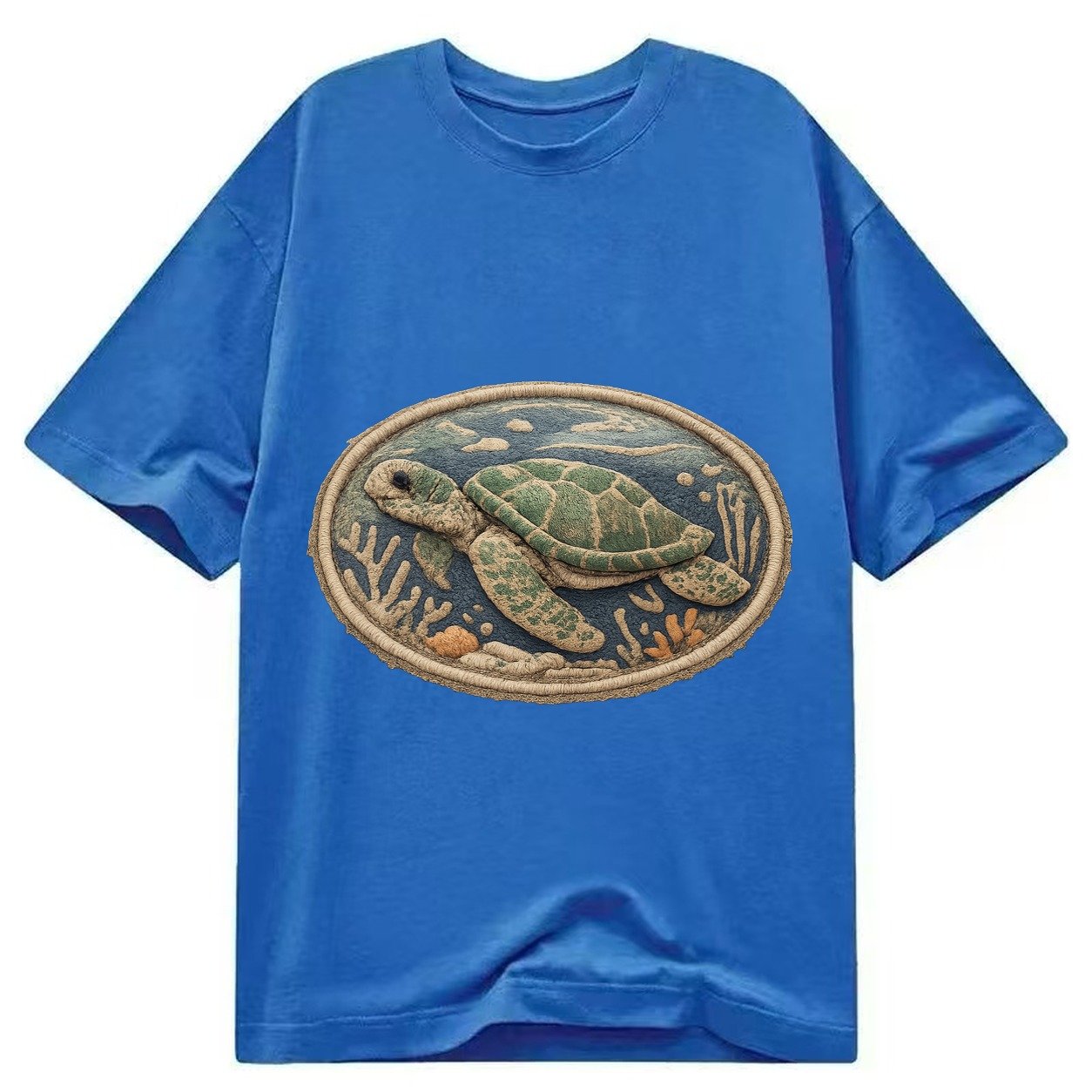 Embroidered Patch Design Sea Turtle Swimming Turtle In Green Classic T-shirt – Blue