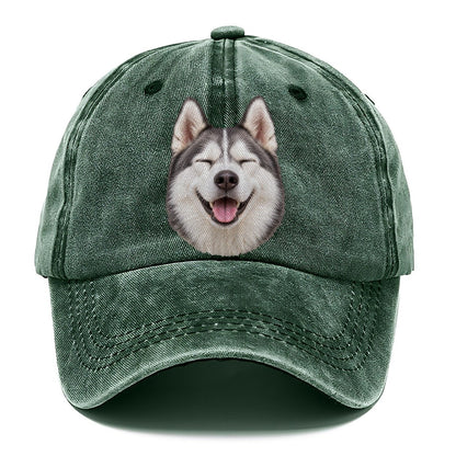 Husky Laughing Portrait Character Club Classic Cap – Forest Mist