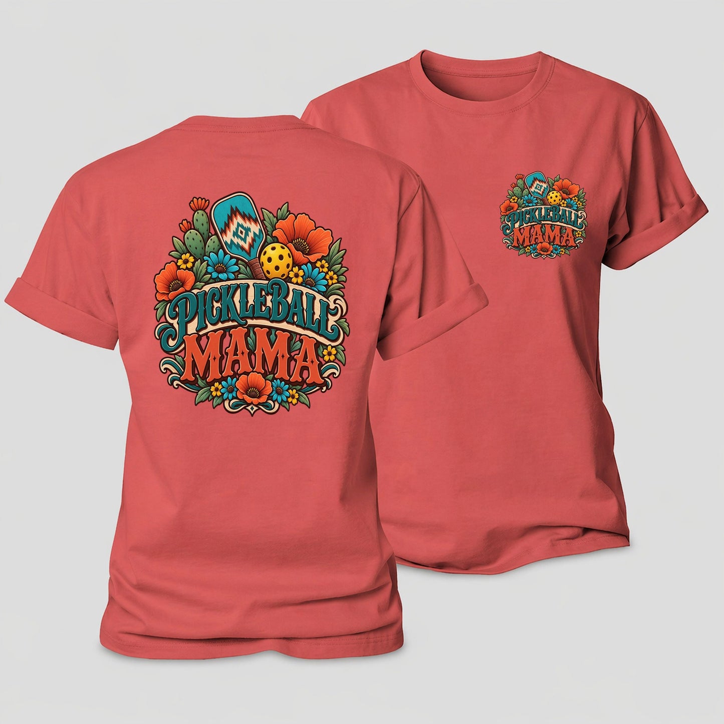 Pickleball Mama Pickleball Life Women's Cotton T-Shirt – Coral Red