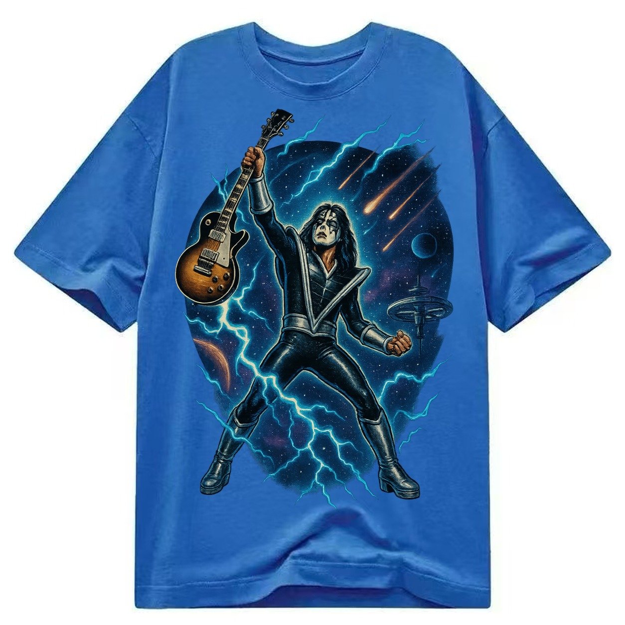 Ace Frehley Cosmic Solo Guitar Raised High Space Station Bac Classic T-shirt – Blue