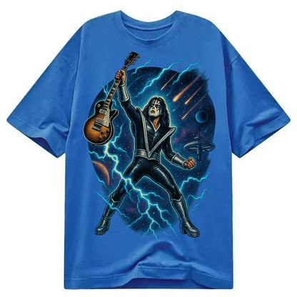 Ace Frehley Cosmic Solo Guitar Raised High Space Station Bac Classic T-shirt – Blue