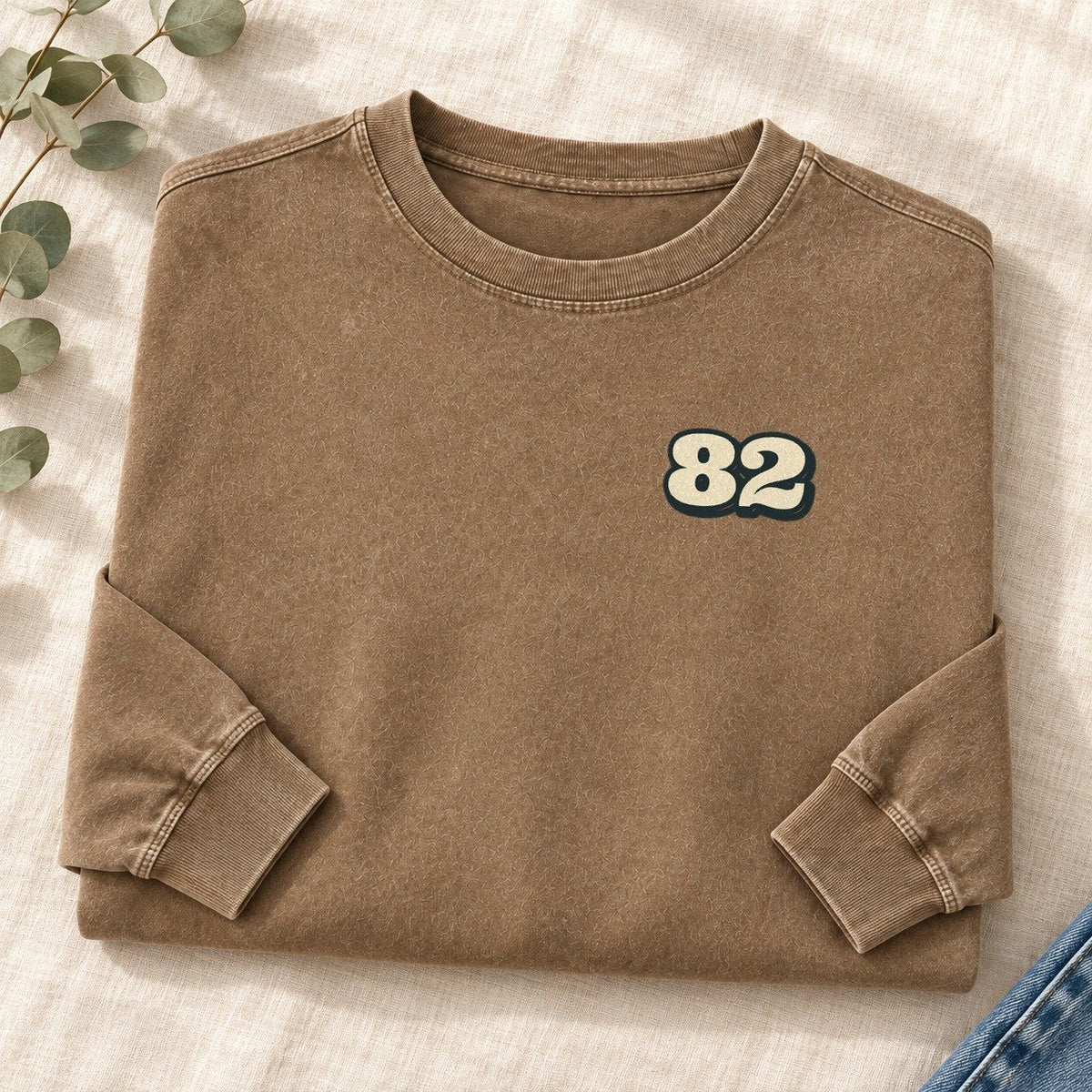 Number 82 Left Chest Washed Long Sleeve T-Shirt – Coffee