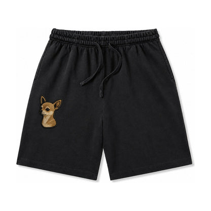 Chihuahua Modern Tiny Dog Logo With Bold Black Outline Washed Shorts – Black
