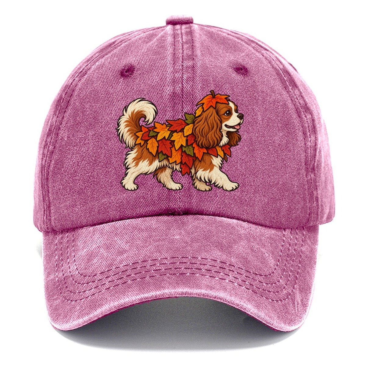 One Cavalier King Charles Spaniel In Halloween Costume Fallen Leaf Pile Costume With Orange And Red Felt Leaves Halloween Dog Parade Classic Cap – Dusty Rose