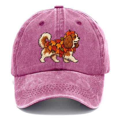 One Cavalier King Charles Spaniel In Halloween Costume Fallen Leaf Pile Costume With Orange And Red Felt Leaves Halloween Dog Parade Classic Cap – Dusty Rose