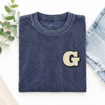 Initial G Left Chest Vintage T-shirt – Blue