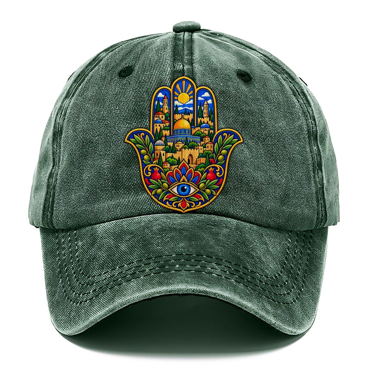 Hamsa With Skyline Jerusalem Classic Cap – Forest Mist