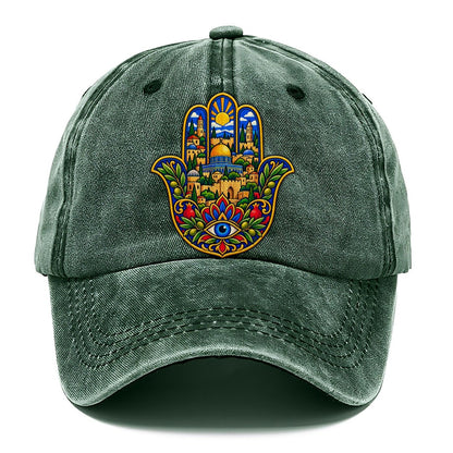 Hamsa With Skyline Jerusalem Classic Cap – Forest Mist