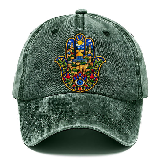Hamsa With Skyline Jerusalem Classic Cap – Forest Mist