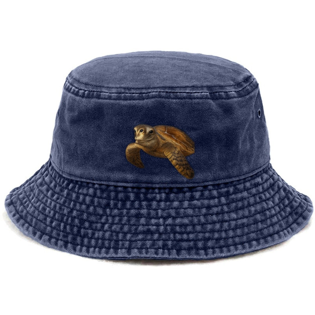 Sea Turtle Portrait Design Vintage Bucket Hat – Twilight Navy