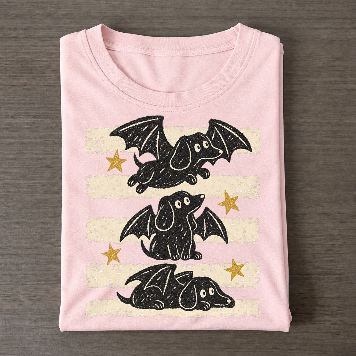 Chalk Bat Wing Dachshunds Night Stripes Classic T-shirt – Pink