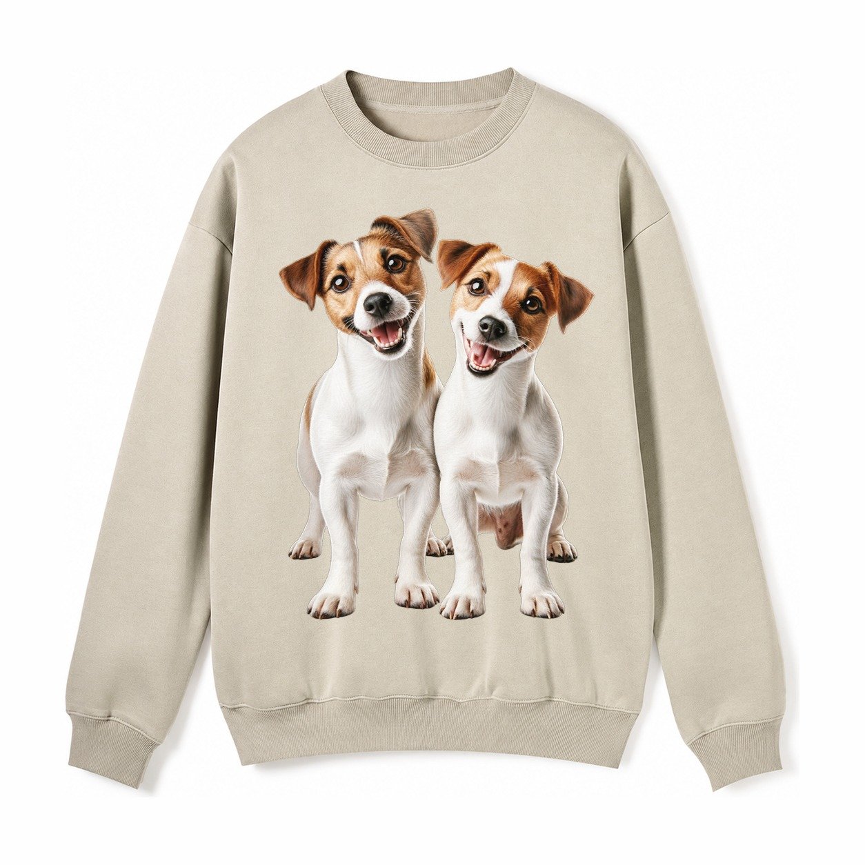 Two Jack Russels Fleece Sweatshirt – Light Khaki