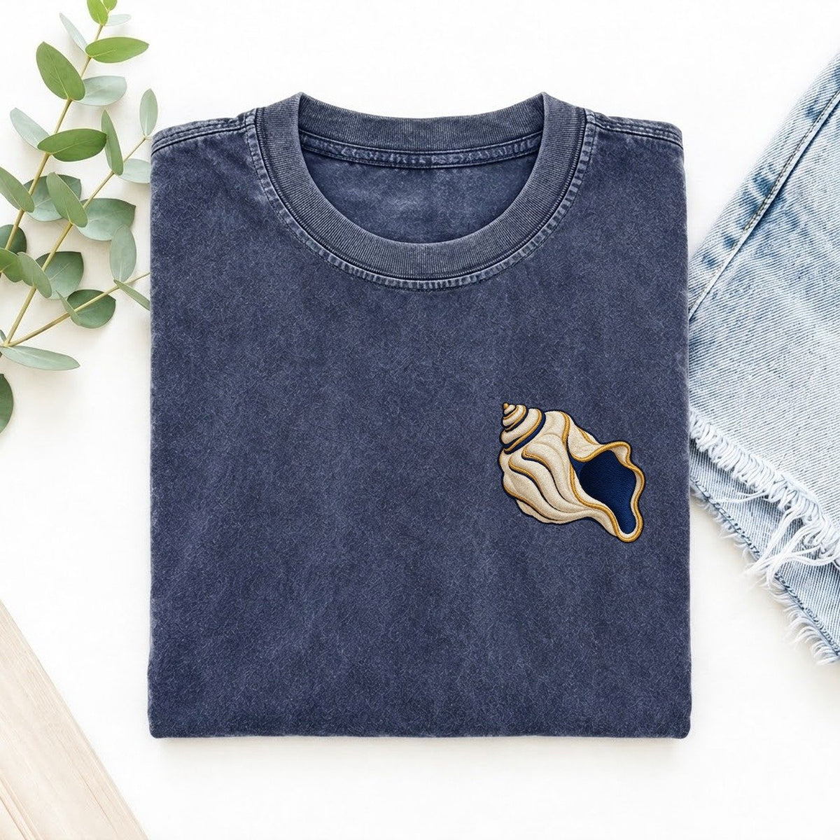 Ritual Conch Curl Left Chest Vintage T-shirt – Blue