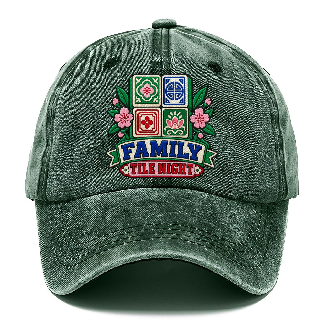 Family Tile Night Mahjong Game Night Classic Cap – Forest Mist