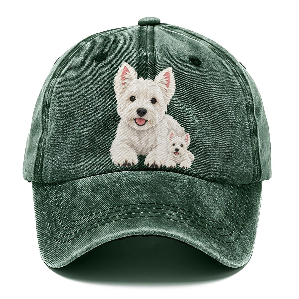 Cut-Paper Westie Lying Down Classic Cap – Forest Mist