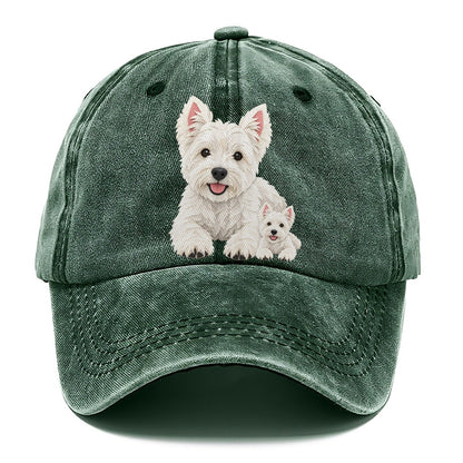 Cut-Paper Westie Lying Down Classic Cap – Forest Mist