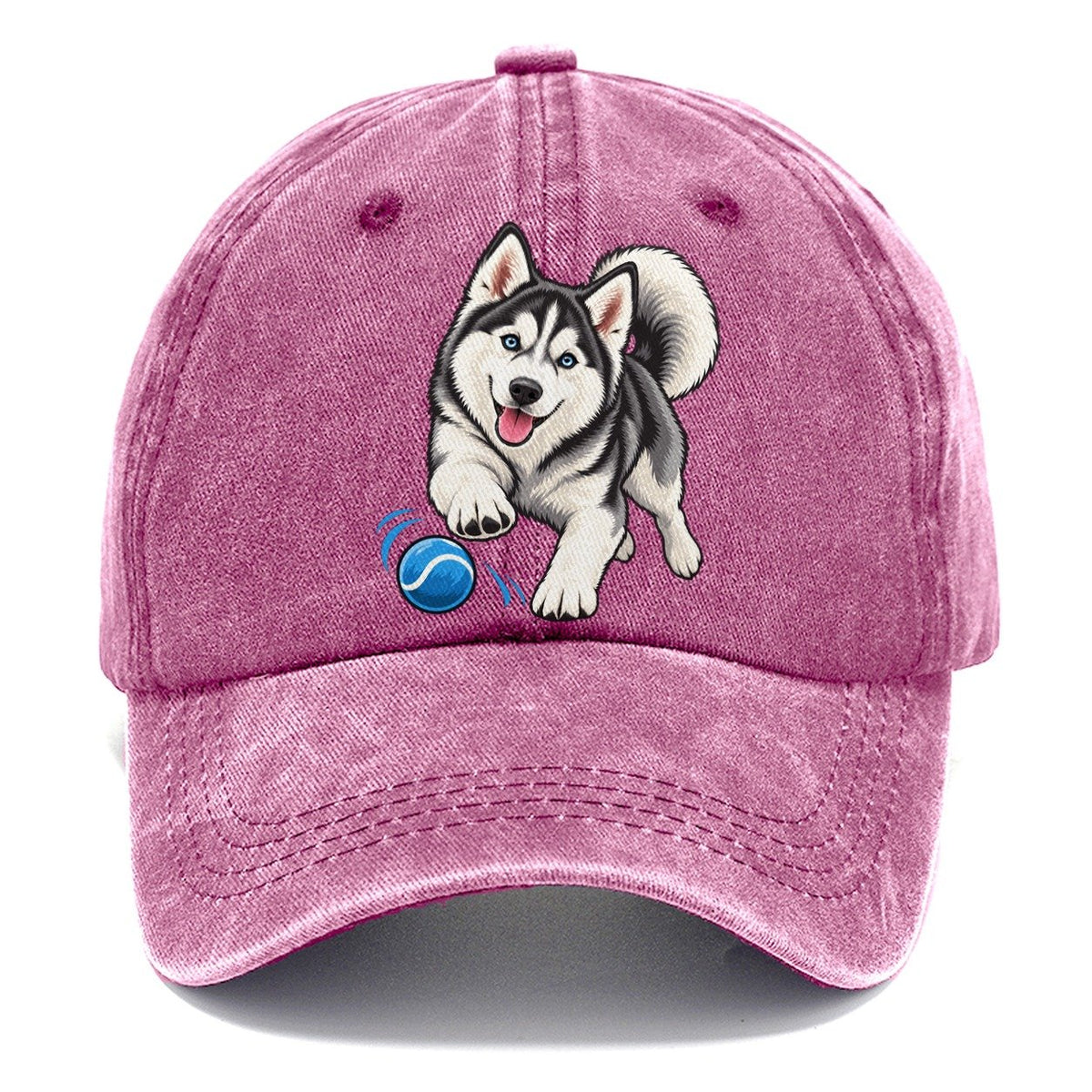 Blue-Eyed Husky Chasing Ball Classic Cap – Dusty Rose
