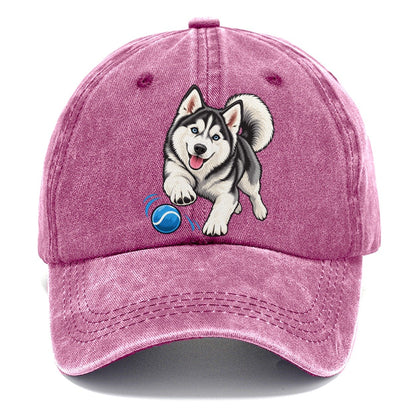 Blue-Eyed Husky Chasing Ball Classic Cap – Dusty Rose