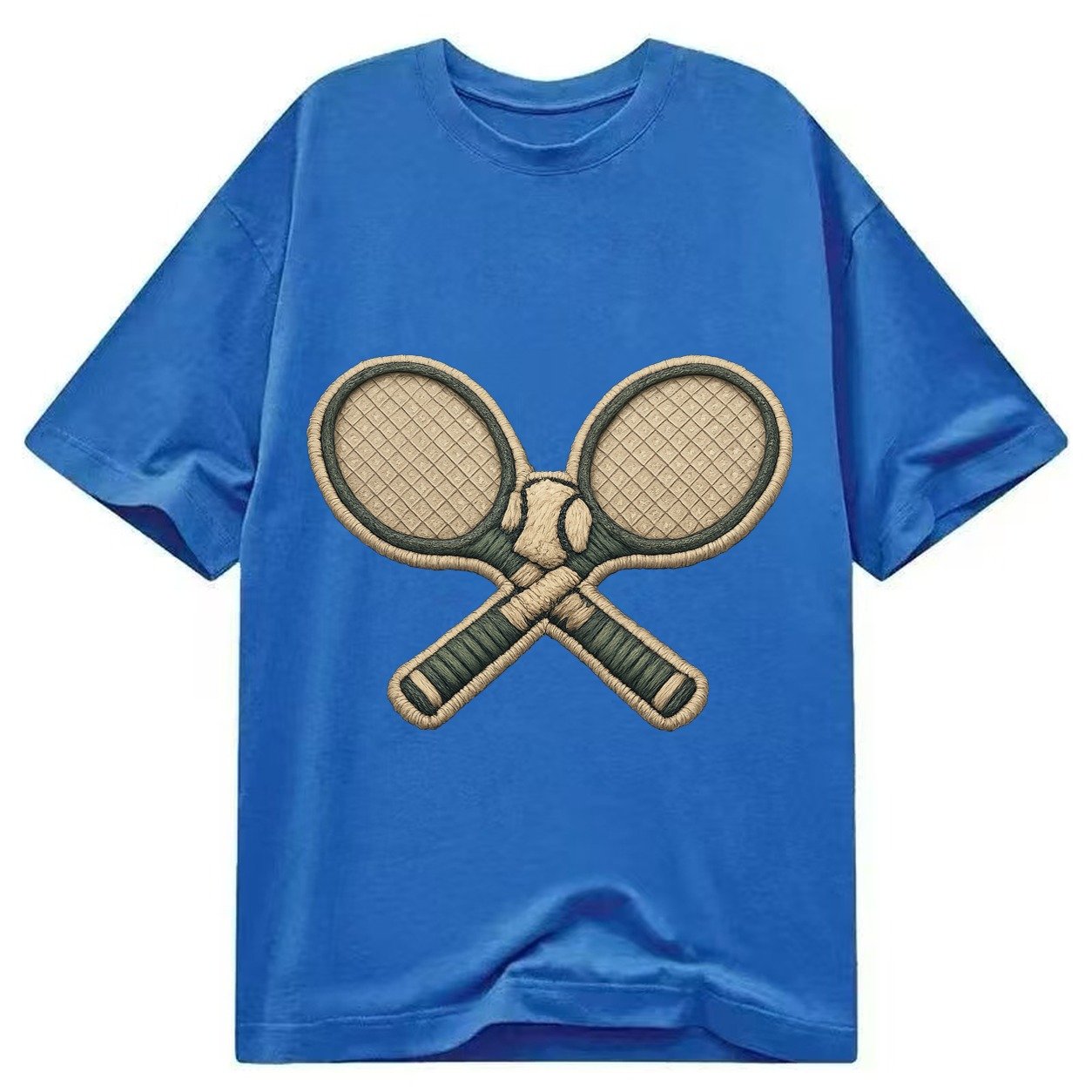 Embroidered Patch Design Tennis Racket Crossed Tennis Racket Classic T-shirt – Blue