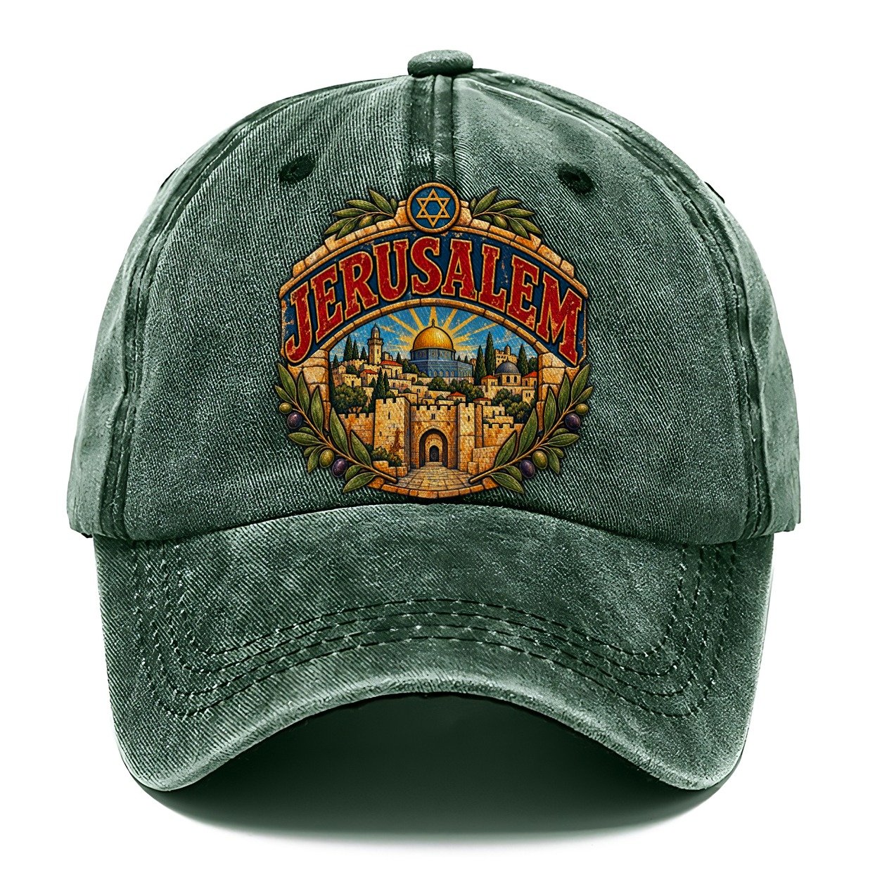 Holy City Arch Lettering Jerusalem Classic Cap – Forest Mist