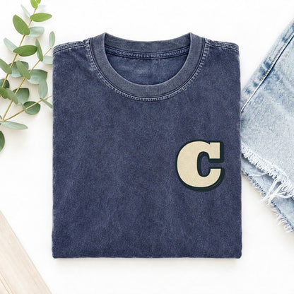 Initial C Left Chest Vintage T-shirt – Blue
