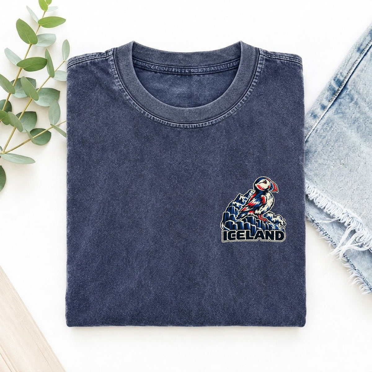 Iceland Country Pride Left Chest Vintage T-shirt – Blue