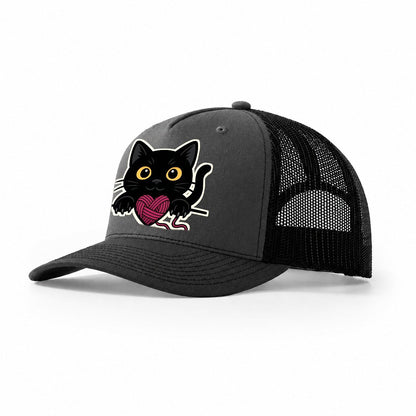 Black Cat Yarn Playful 968d17 Trucker Hat – Dark Grey-Black