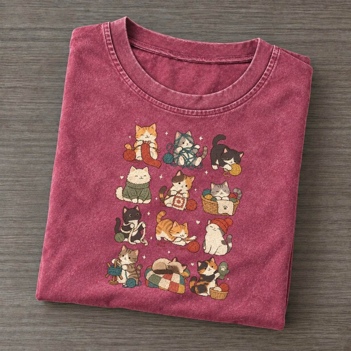 Knitting Circle Cat Club Vintage T-shirt – Raspberry