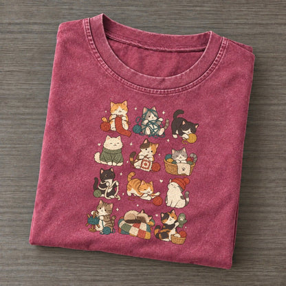 Knitting Circle Cat Club Vintage T-shirt – Raspberry