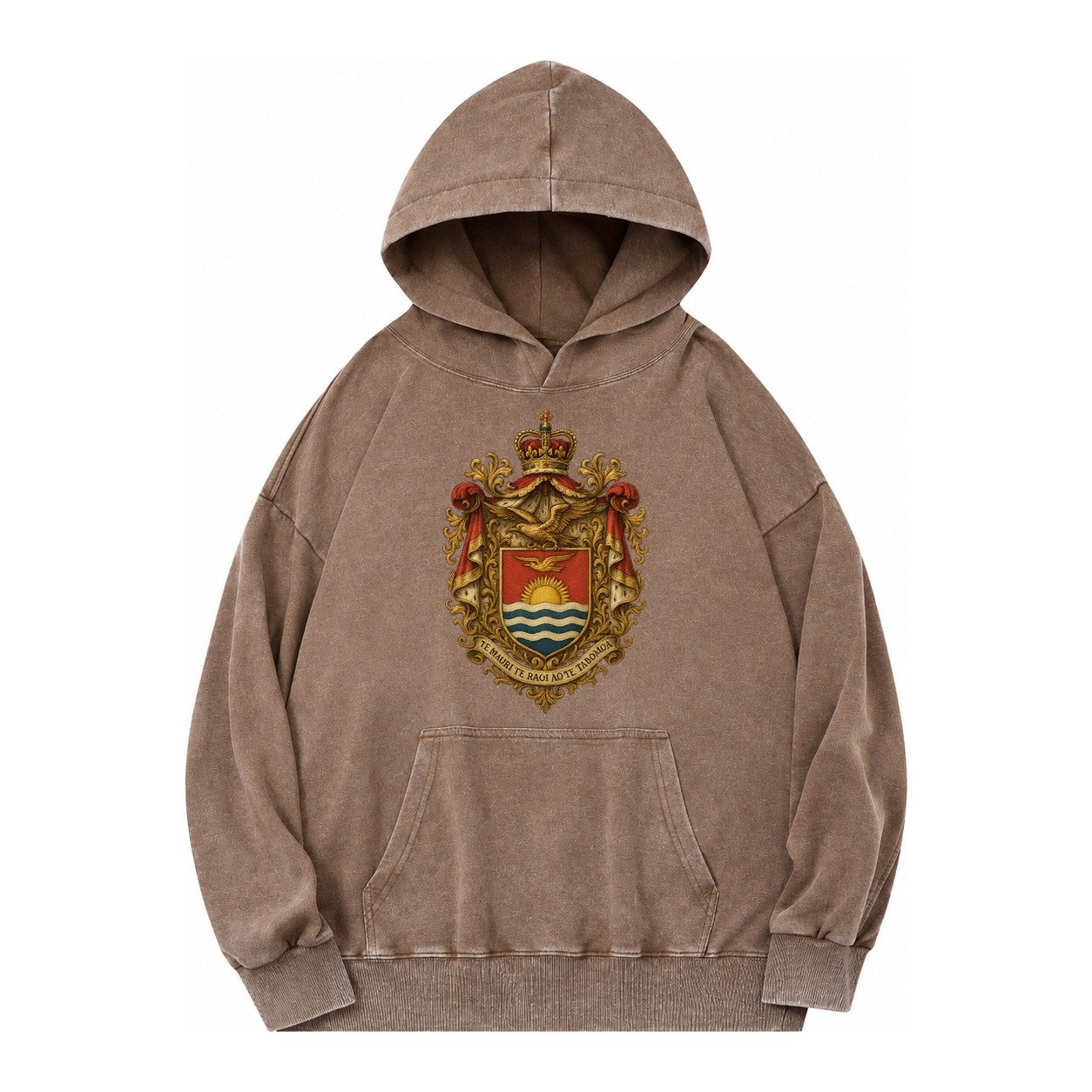 Golden Peace Embroidered Vintage Washed Hoodie – Brown