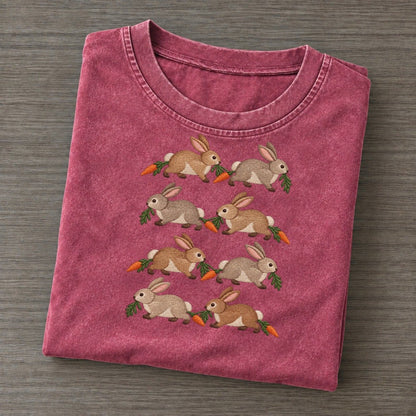 Rabbits With Carrots Single File Vintage T-shirt – Raspberry
