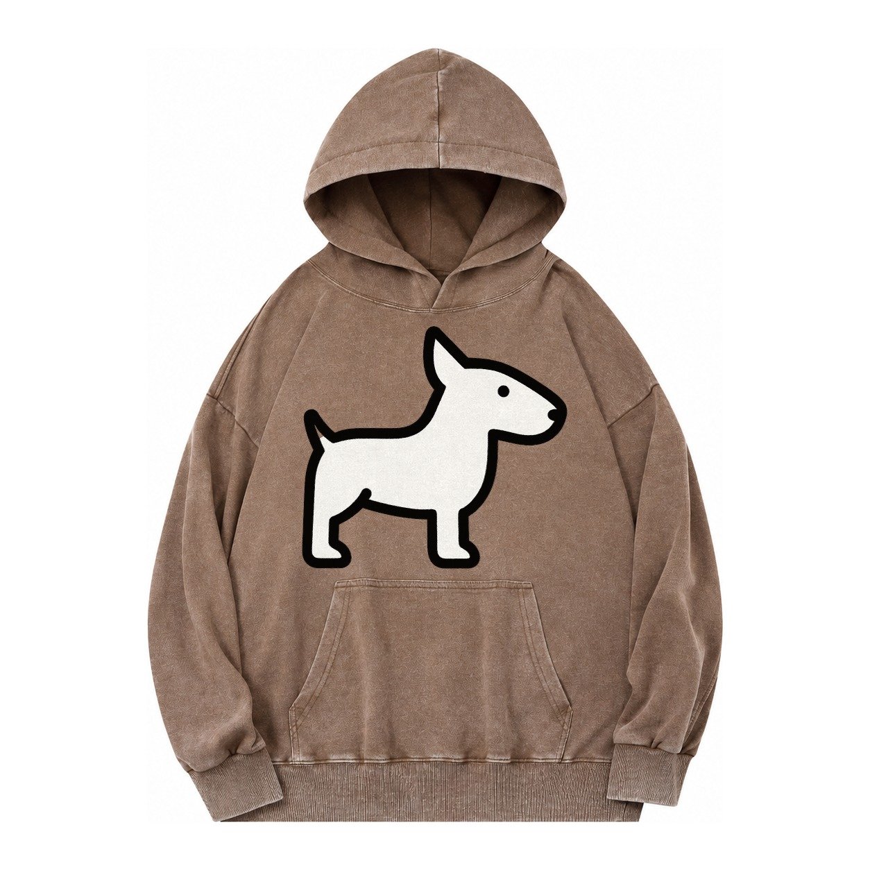 Bull Terrier White Egg Shaped Head Flat Side Profile Vintage Washed Hoodie – Brown