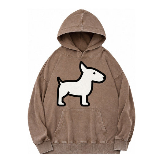 Bull Terrier White Egg Shaped Head Flat Side Profile Vintage Washed Hoodie – Brown