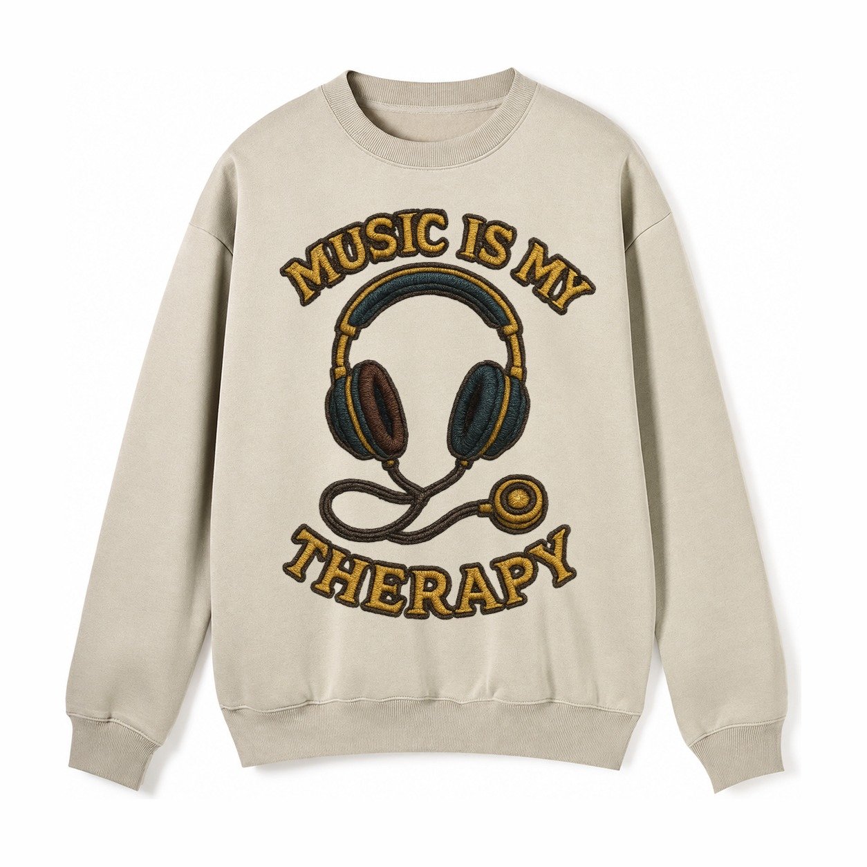 Music Is My Therapy Fleece Sweatshirt – Light Khaki