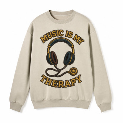 Music Is My Therapy Fleece Sweatshirt – Light Khaki