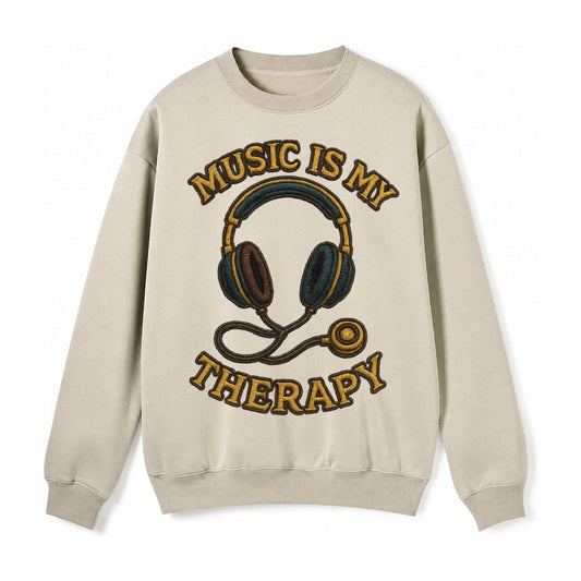 Music Is My Therapy Fleece Sweatshirt – Light Khaki