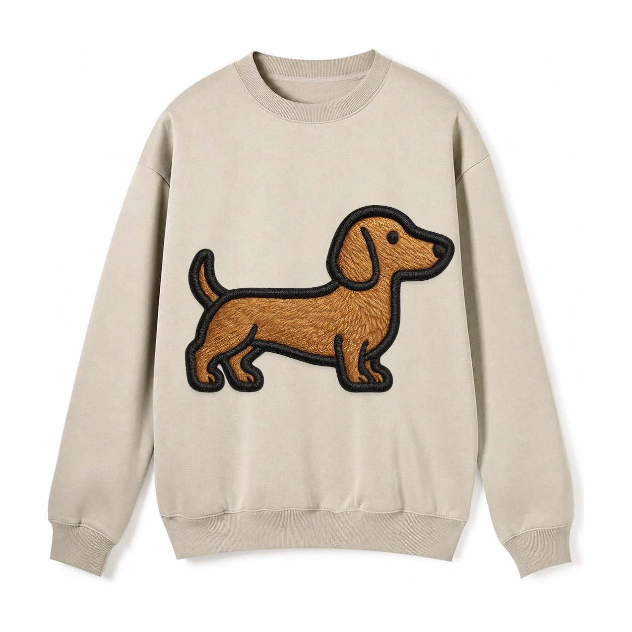 Dachshund Modern Elongated Silhouette Fleece Sweatshirt – Light Khaki