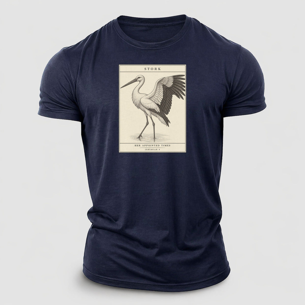 Stork Specimen Plate Creature Canticle Cotton T-Shirt – Navy