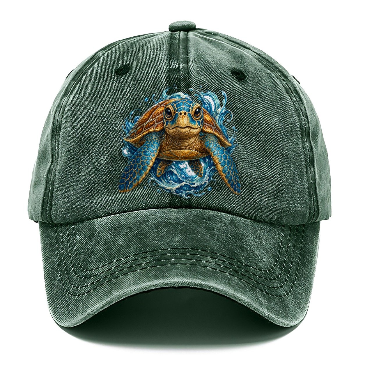 Ornate Sea Turtle Waves Classic Cap – Forest Mist