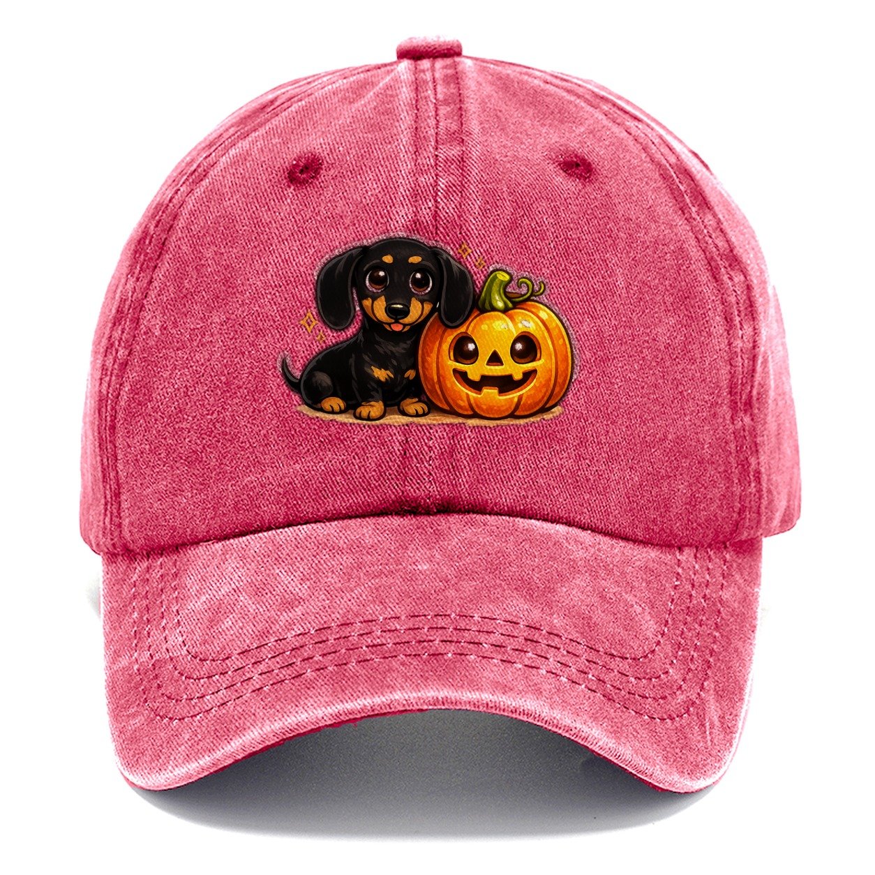 Dachshund Halloween Pumpkin Classic Cap – Pomegranate Blush