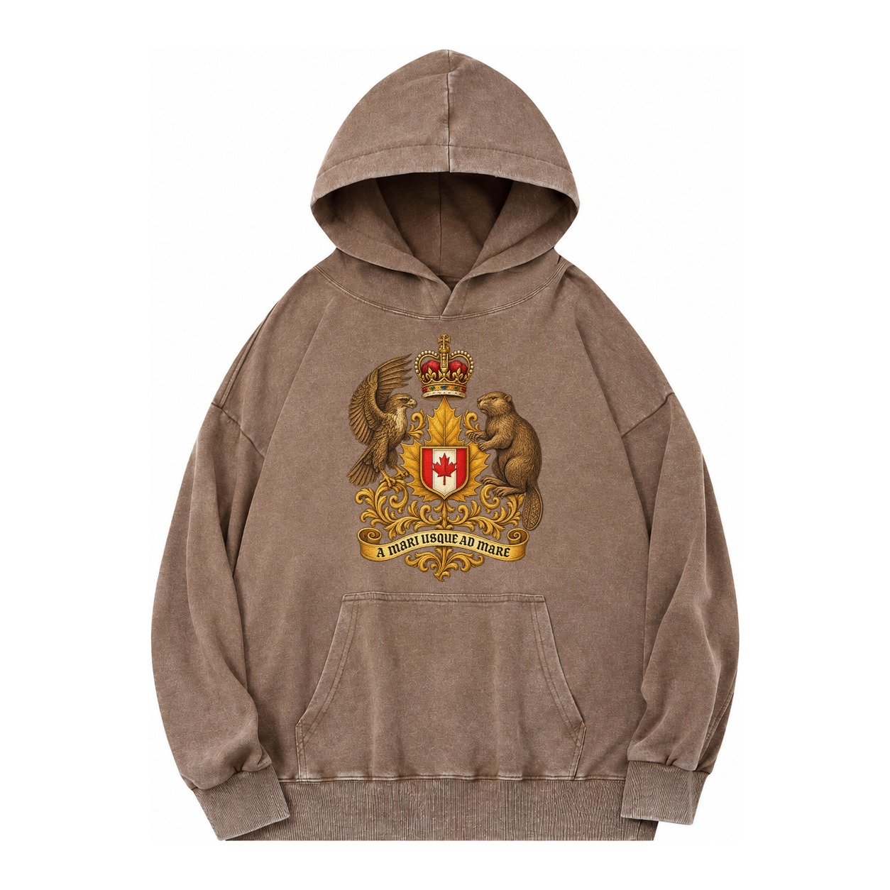 Canada Heritage Maple Badge Vintage Washed Hoodie – Brown