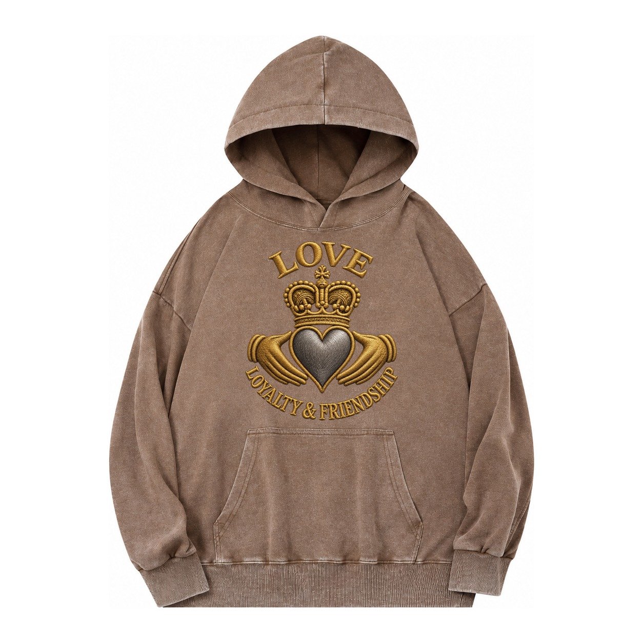 Claddagh Symbol Vintage Washed Hoodie – Brown